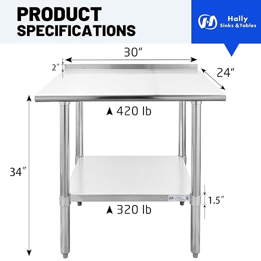 Hally Stainless Steel Table for Prep & Work 24 x 30 Inches, NSF Commercial - Image 3