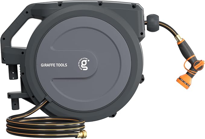 Giraffe Tools PRO Heavy Duty Retractable Garden Hose Reel - 78ft 1/2 Inch Auto by GiraffeTools