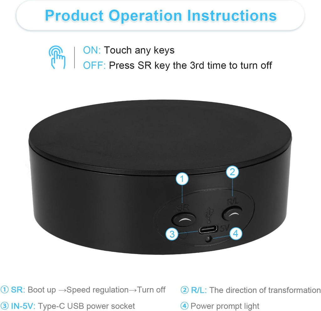 Motorized Rotating Display Stand, 5in/11lbs Load, 360° Rotating