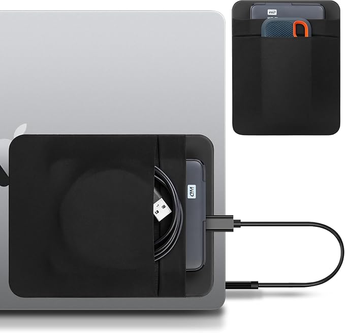 Lacdo Portable External Hard Drive Carrying Case, 2-Pocket Stick on Pouch Holder by Lacdo