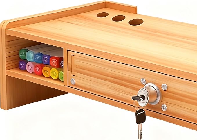 Computer Monitor Stand, Wooden Desktop Organizer Shelf - Image 8