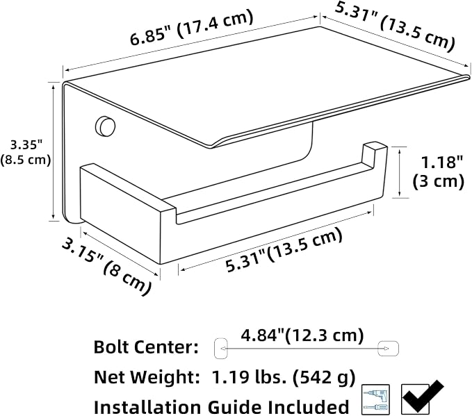 Toilet Paper Holder with Shelf Brushed Gold, APLusee SUS 304 Stainless Steel - Image 2