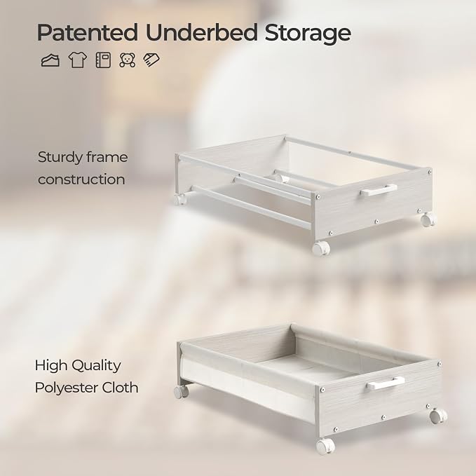 Under Bed Storage with Wheels, Wooden Under Bed Drawers On Wheels, Rolling - Image 2