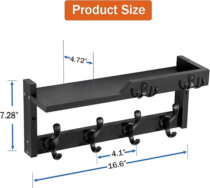 Coat Rack Wall Mount with Shelf, Coat Hanger Wall Mount with Key Hooks and Mail - Image 6
