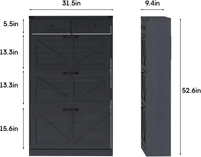 Shoe Cabinet with 3 Flip Drawers & 2 Drawers, Freestanding Shoe Storage Cabinet - Image 2