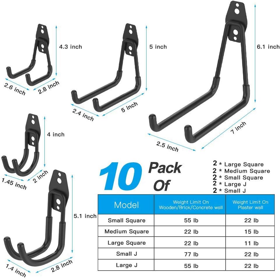 Garage Hooks, 12 Pack Wall Storage Hook Includes 2 Extension Cord