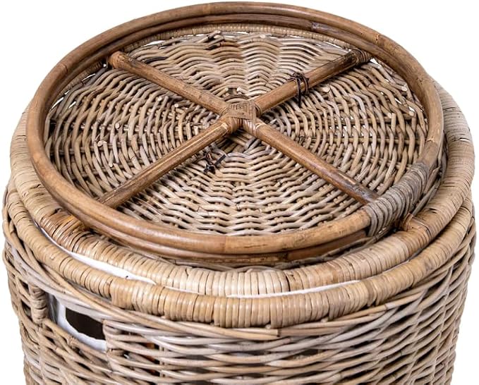 The Basket Lady Round Wicker Laundry Hamper, 19 in Dia x 25 in H, Serene Grey… - Image 5