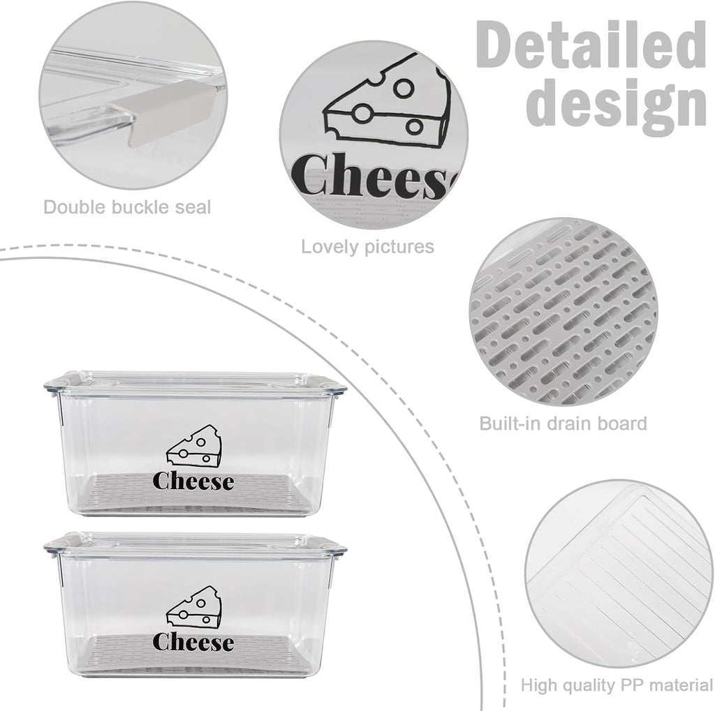 Cheese Holder Food Storage, Airtight Cheese Storage Box with Lid- Non