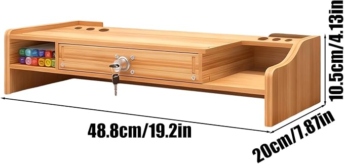 Computer Monitor Stand, Wooden Desktop Organizer Shelf - Image 5