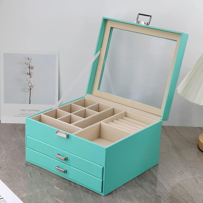 BOOVO Clear Lid Jewelry Box, 3 Layers Jewelry Organizer Large Multi-Functional - Image 8