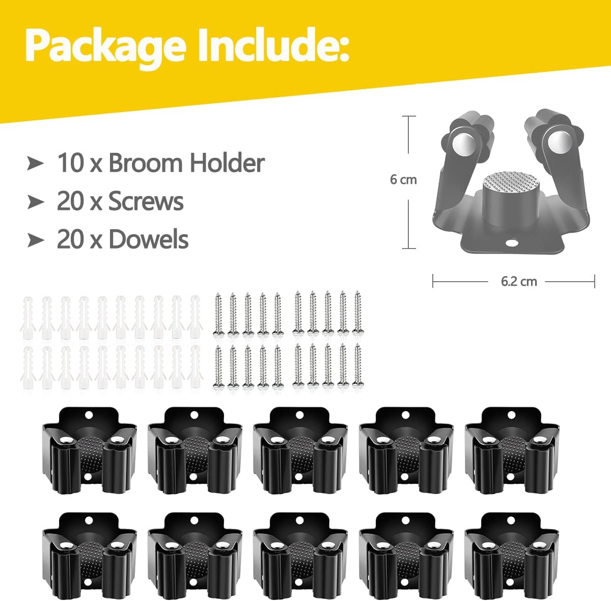 10 Pack Broom Holder Wall Mount, Mop Holder Wall Mounted, Stainless
