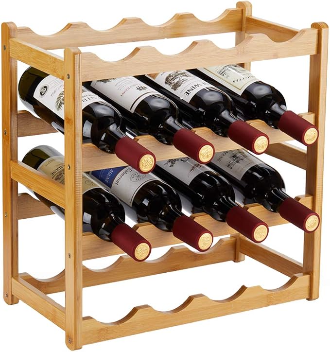 Bamboo Wine Rack, Sturdy and Durable Countertop Wine Storage Cabinet Shelf by Homevany