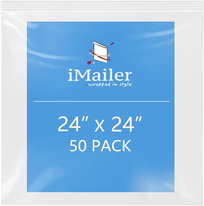 iMailer- 24" x 24" 50 Pack- 2 Mil Resealable Zip Bags- Clear Plastic Bags by iMailer