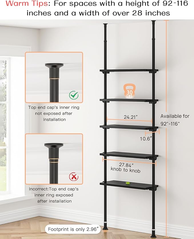ALLZONE 5 Tiers Narrow Bookshelf, Tall Adjustable Ladder Book Shelf - Image 2