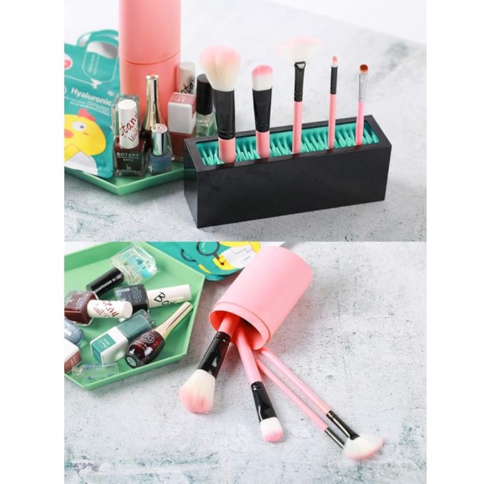 Makeup Brushes Holder Organizer, Silicone Vanity Air Drying Rack Display Storage - Image 5