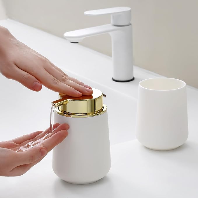 White and Gold Bathroom Accessories 2 Piece Set Luxury Matte Plastic Soap - Image 2