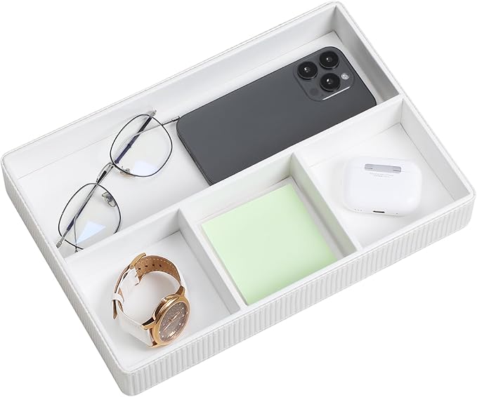 PU Leather Valet Tray, Decorative Trinket Vanity Desk Drawer Organizer Tray by NICLNGSH
