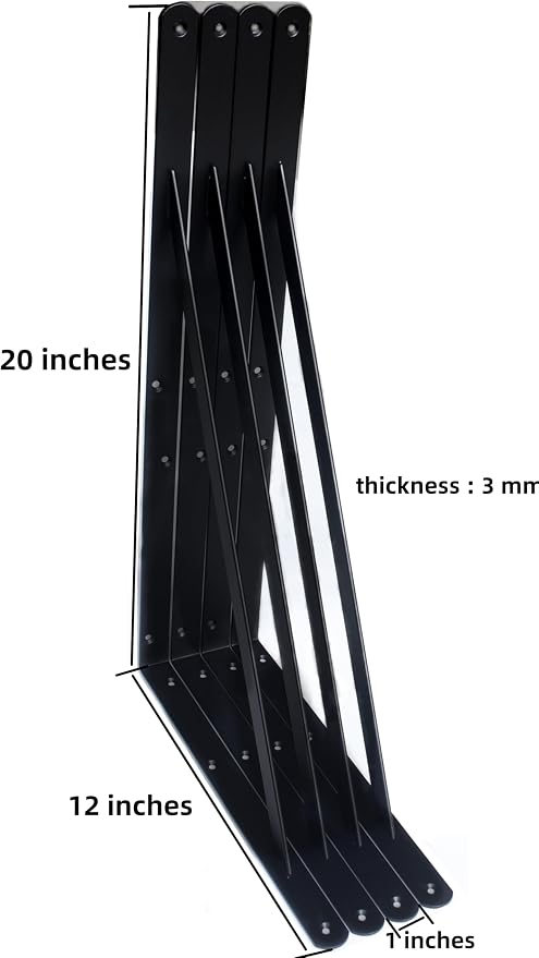 24 Pack L20 x H 12" Black Heavy Duty Shelf Brackets - Image 2
