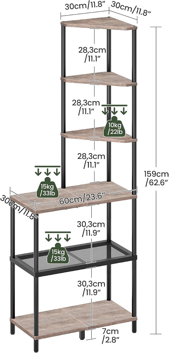 6-Tier Corner Shelf, Industrial Corner Bookshelf with Desk Top