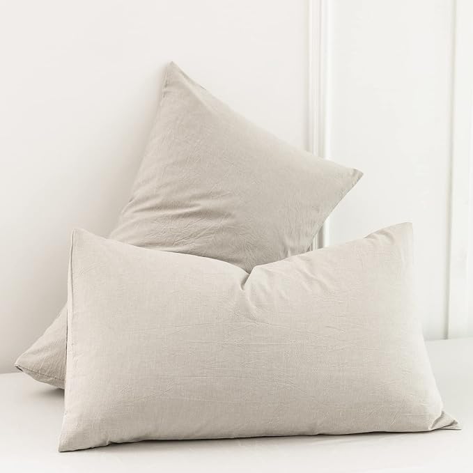 MooMee Bedding Pillowcases Pack of 4 100% Washed Cotton Linen Like Textured - Image 3