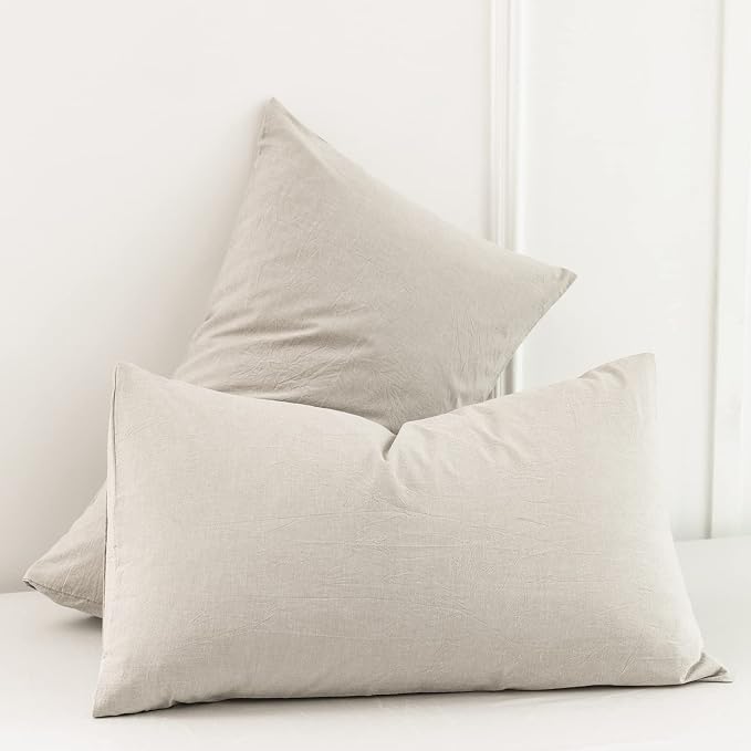 MooMee Bedding Pillowcases Pack of 2 100% Washed Cotton Linen Like Textured - Image 3