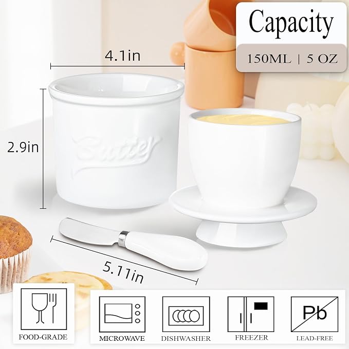 Ceramic Butter Crock with Lid & Spreader Knife, Butter Keeper - Image 4