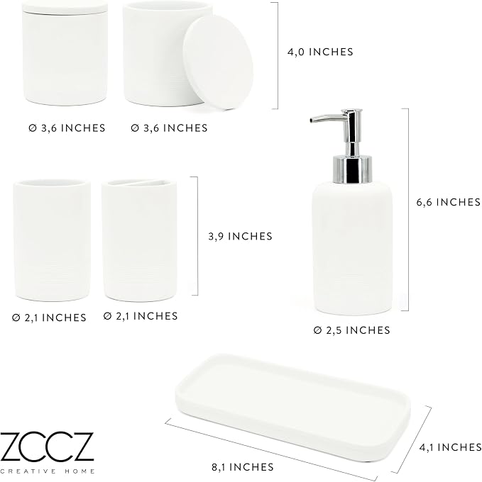 ZCCZ White Bathroom Accessories Set 6 Pieces - Image 8