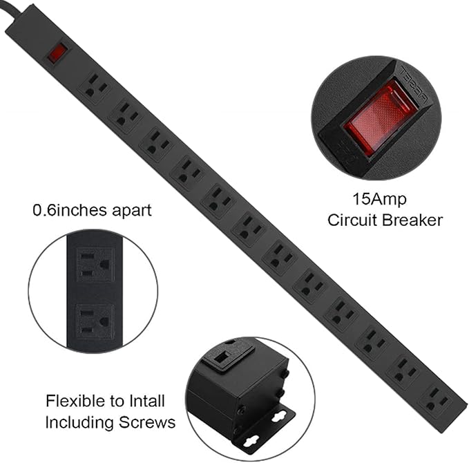 HHSOET Metal Wall Mount Power Strip, Mountable Power Outlet - Image 3