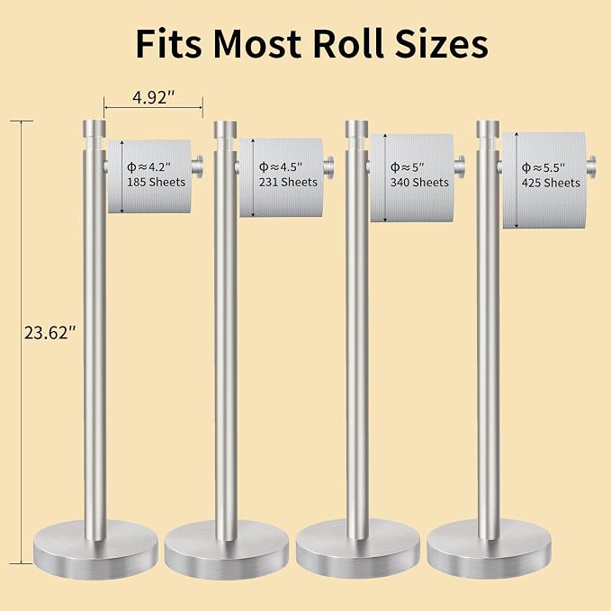 YUMORE Toilet Paper Holder Stand Freestanding, Weighted and Sturdy Brushed - Image 5