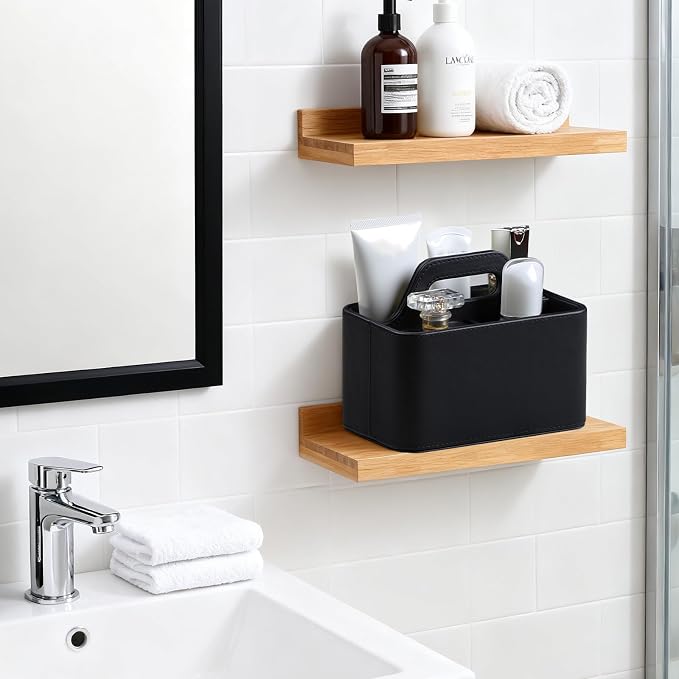 Caddy Organizer with Handle, PU Leather Remote Control Holder Desk Caddy - Image 3
