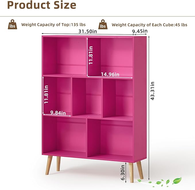 LEYAOYAO 7 Cube Bookshelf, 3 Tier Book Shelf - Image 2