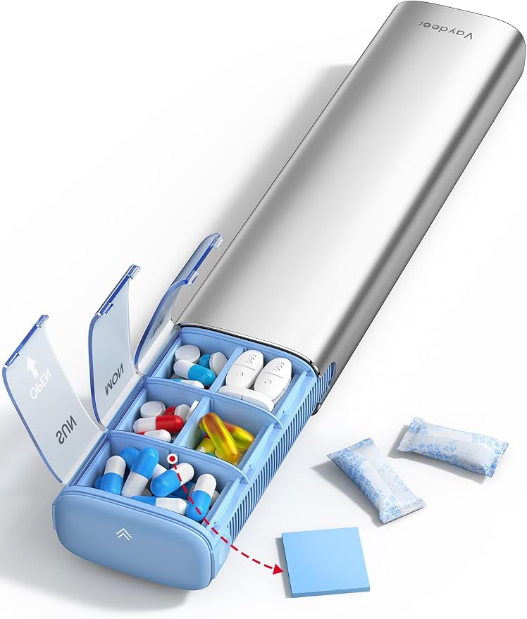 VAYDEER Metal Weekly Pill Organizer – Moisture-Proof Travel Pill Organizer by Vaydeer