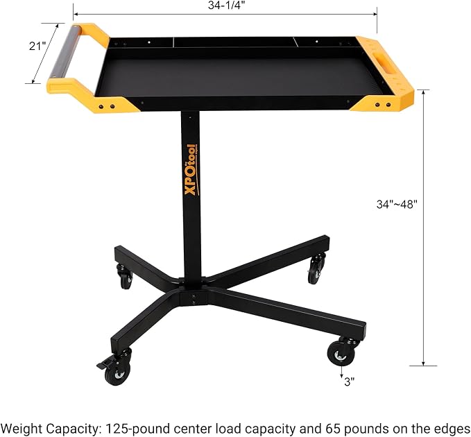 Adjustable Height Mobile Work Table, Rolling Tool Cart – Heavy-Duty Steel - Image 2