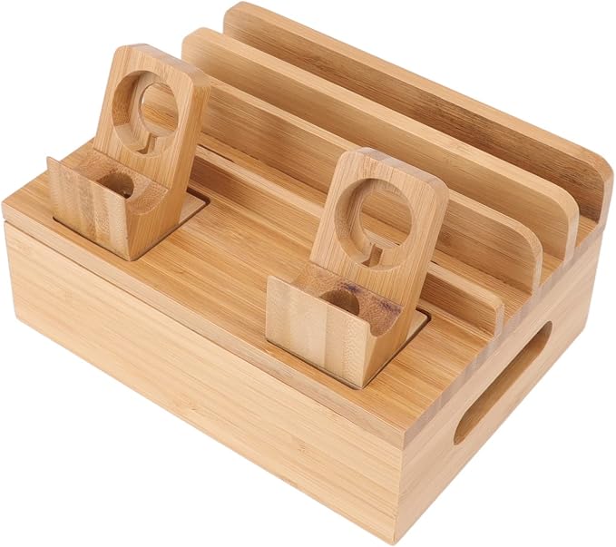Fdit Charging Station with 5 Ports, Wood Organizer Rack with Cable Management - Image 9