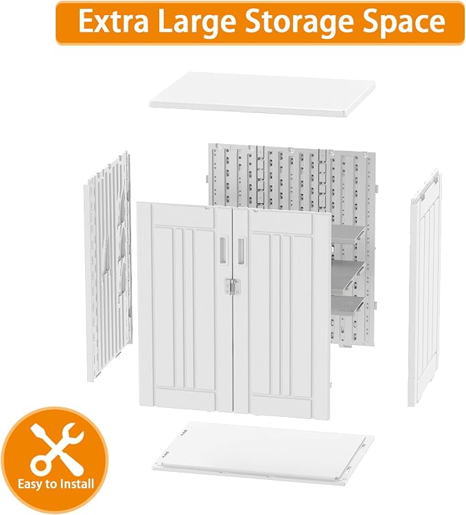 Outdoor Storage Cabinet with 2 Shelves, Waterproof Resin Vertical Tool Shed - Image 7