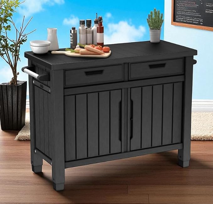 Outdoor Storage Cabinet with Drawers, Entertainment Buffet Table, Graphite Gray - Image 7