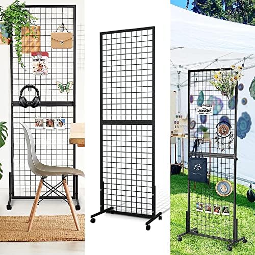 NectaCol Grid Wall Panels, 2 Packs 2'x 6' Gridwall Panels Tower with T-Base, Black Wire Grid Wall Display Rack, Craft Show Display Rack, Art Gridwall Display Stand