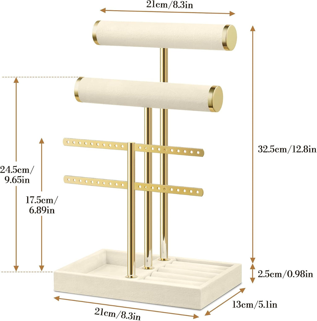 Bracelet Holder Jewelry Organizer Display - 3 Tier T Bar Velvet Stand