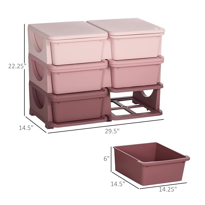 Qaba 3 Tier Kids Storage Unit, 6 Drawer Chest Toy Organizer Plastic Bins - Image 3