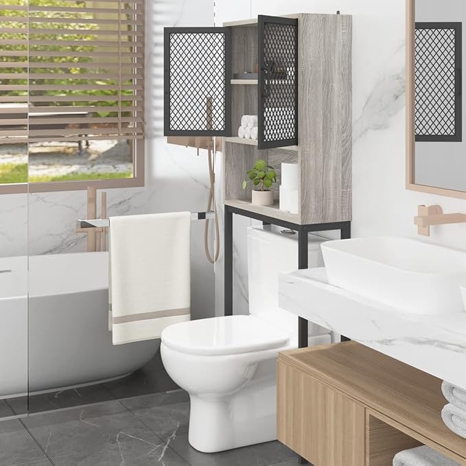 Launica Bathroom Space Saver, Over The Toilet Storage Cabinet, Metal and Wood - Image 9