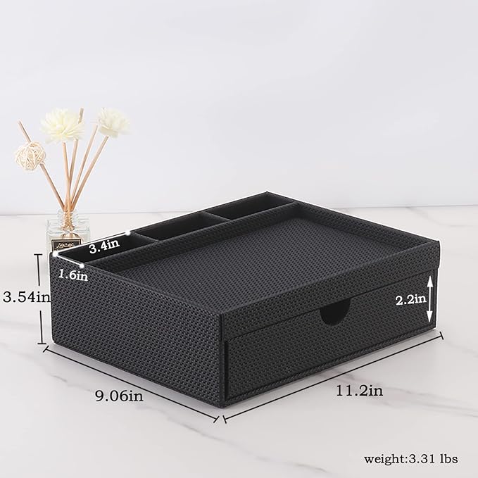 Leather Desk Organizer With Drawers, Home Cosmetics Organizer, Phone Remote - Image 3