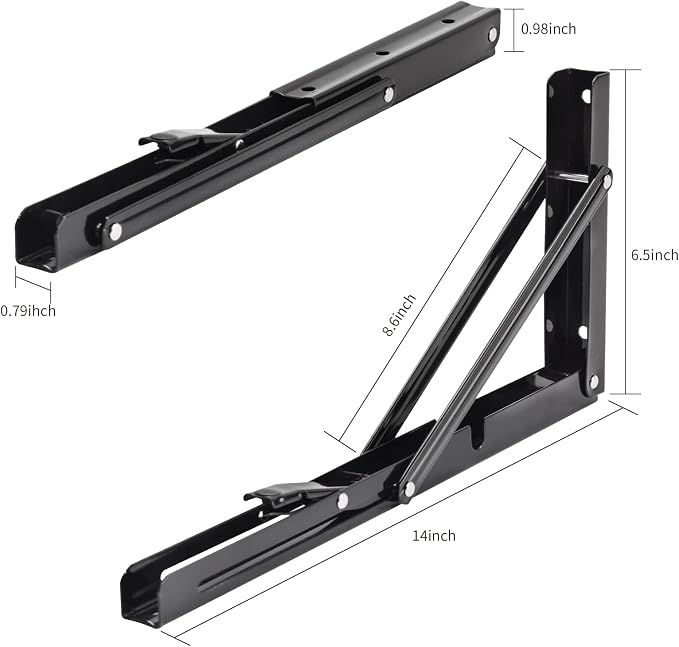 YUMORE Folding Shelf Brackets, 14 Inch Heavy Duty Collapsible Shelf Bracket - Image 2