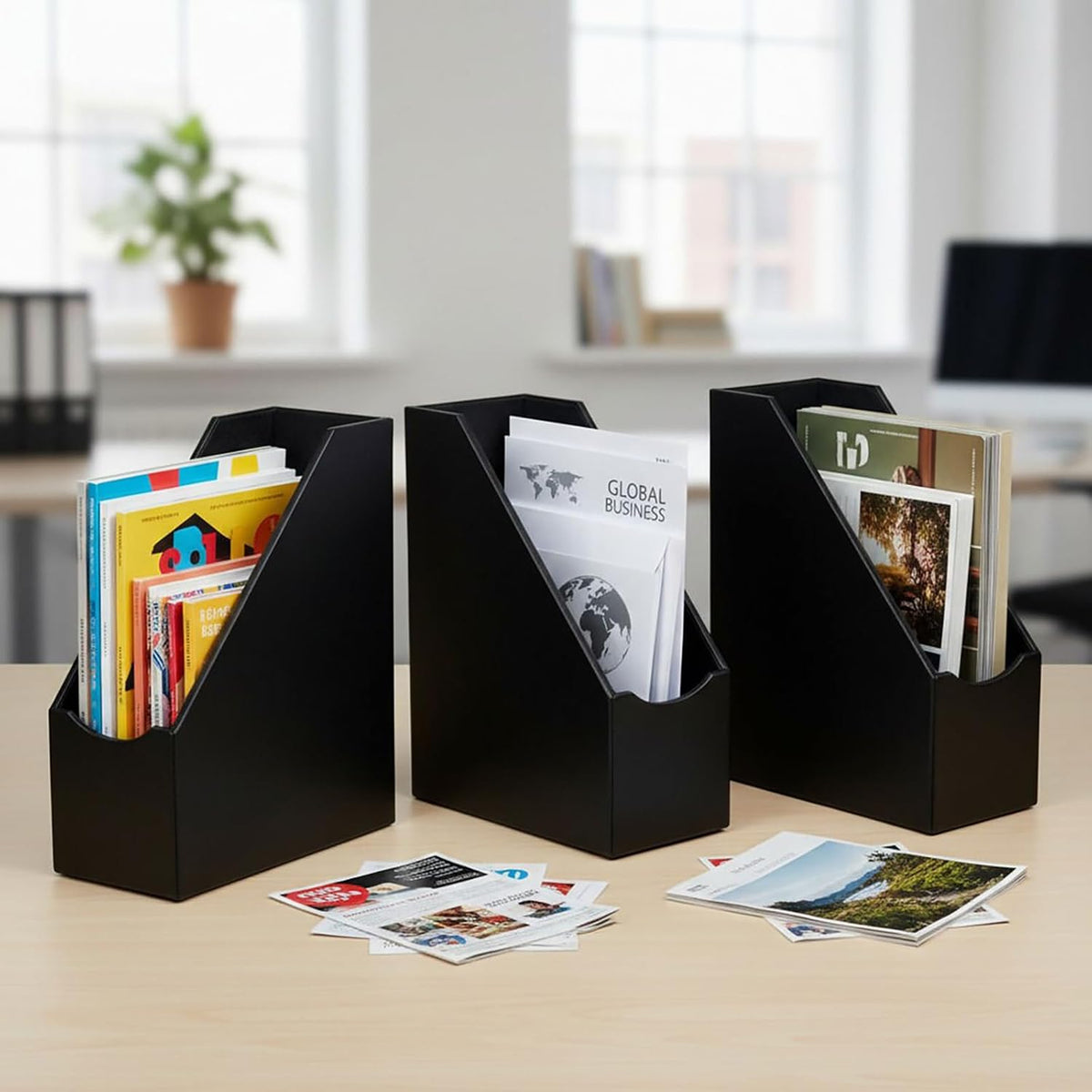Leatherrette Magazine File Holder, Black
