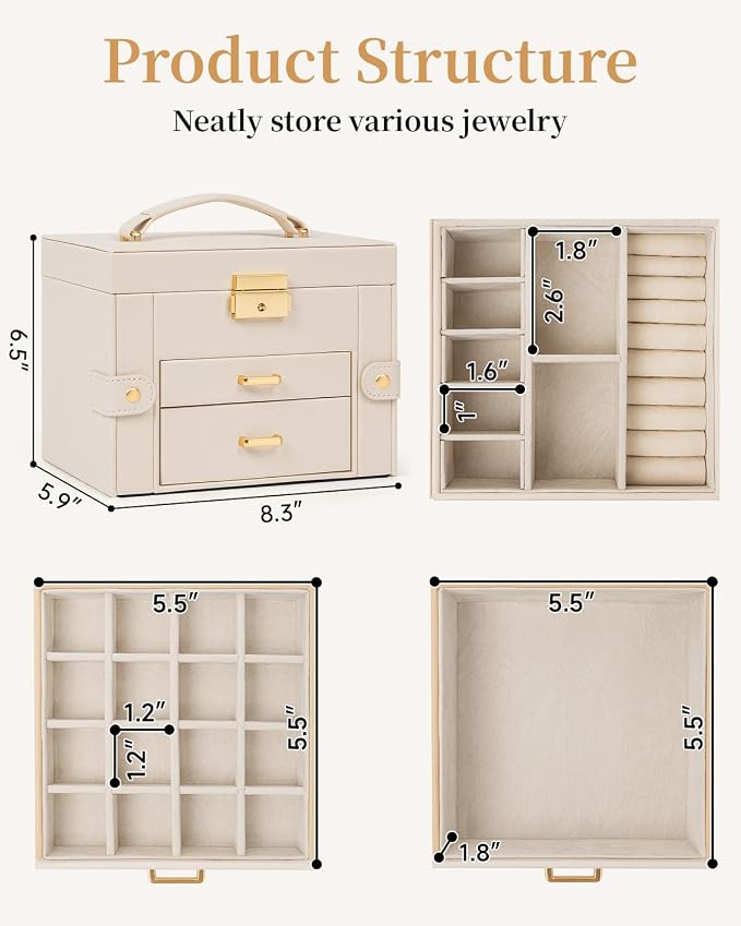 TORIBIO Jewelry Box for Women, Leather Jewelry Organizer - Image 2