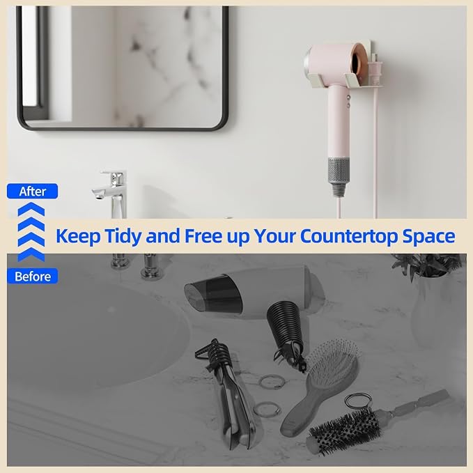 Hair Dryer Holder, Blow Dryer Holder Wall Mounted Hair Tool Organizer Self - Image 7