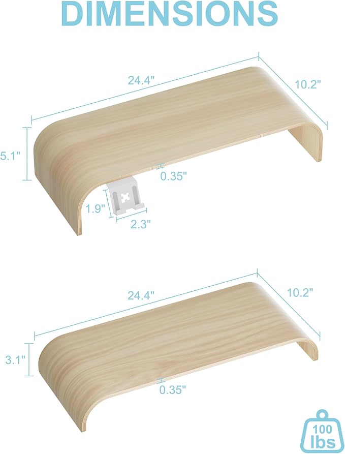 Solid Wood Dual Monitor Stand Riser 2 Tier, 24.1 Inch Desktop Organizer - Image 7