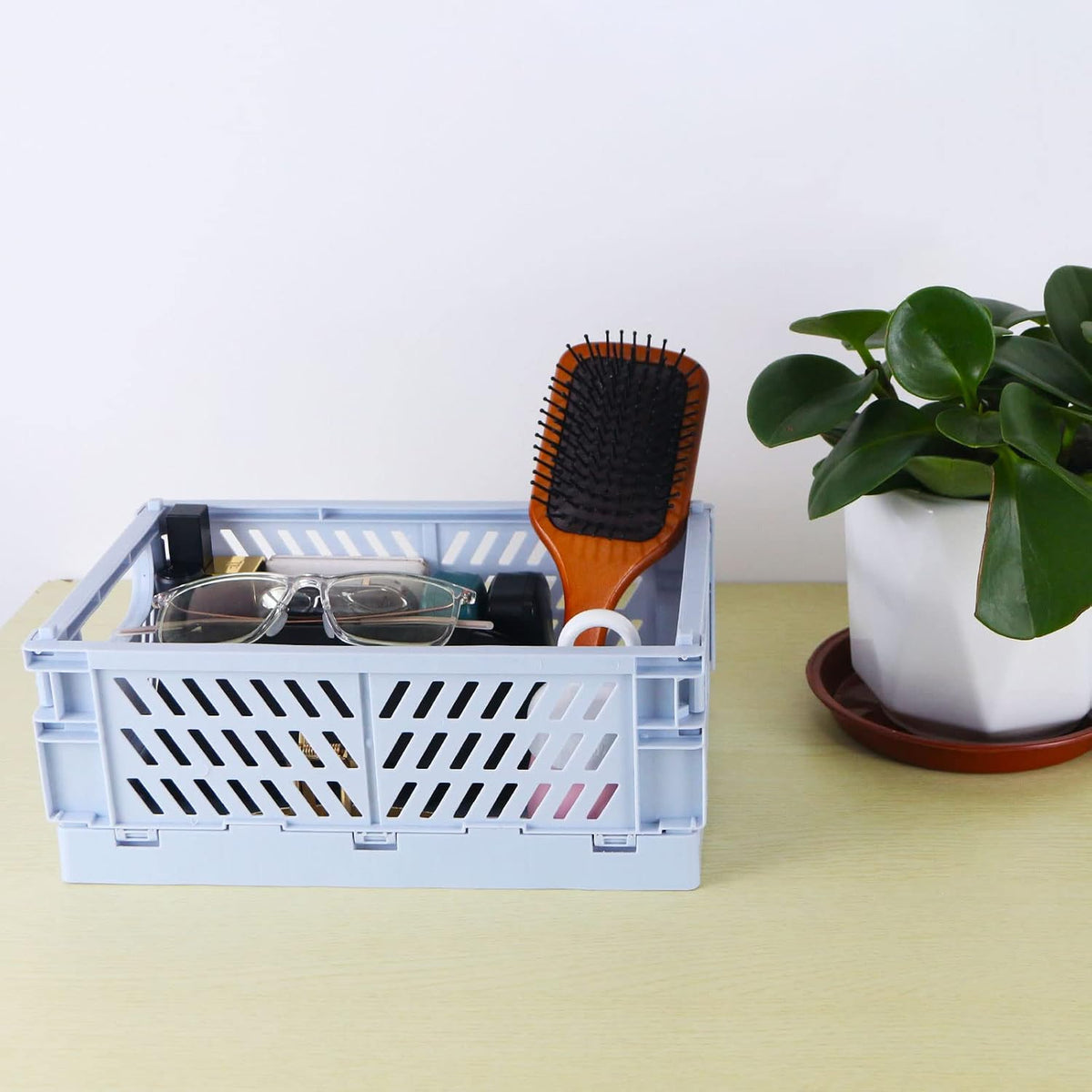 Tixill 2-Pack Mini Foldable Plastic Baskets for Organizing and