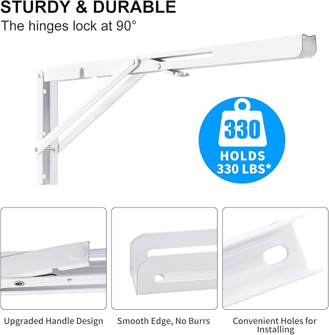 YUMORE White Folding Shelf Brackets, 20 Inch Heavy Duty L Bracket, DIY - Image 3