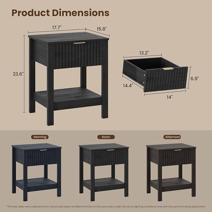 Fluted Night Stand with Golden Handle, Bedside Table with Storage Shelf - Image 3