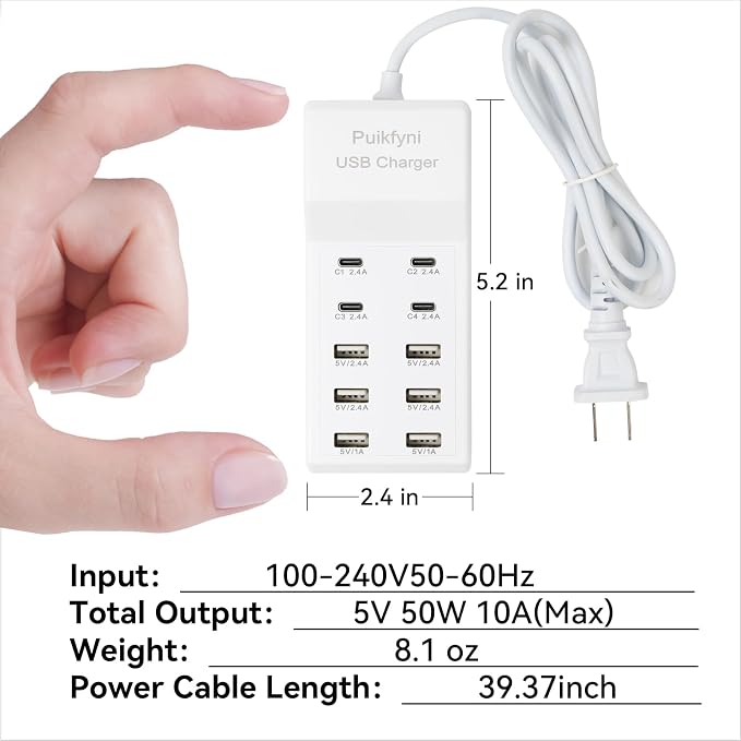 Portable USB C Charging Station, USB-C 4-Ports, USB Charging hub 10-Ports/USB c - Image 7